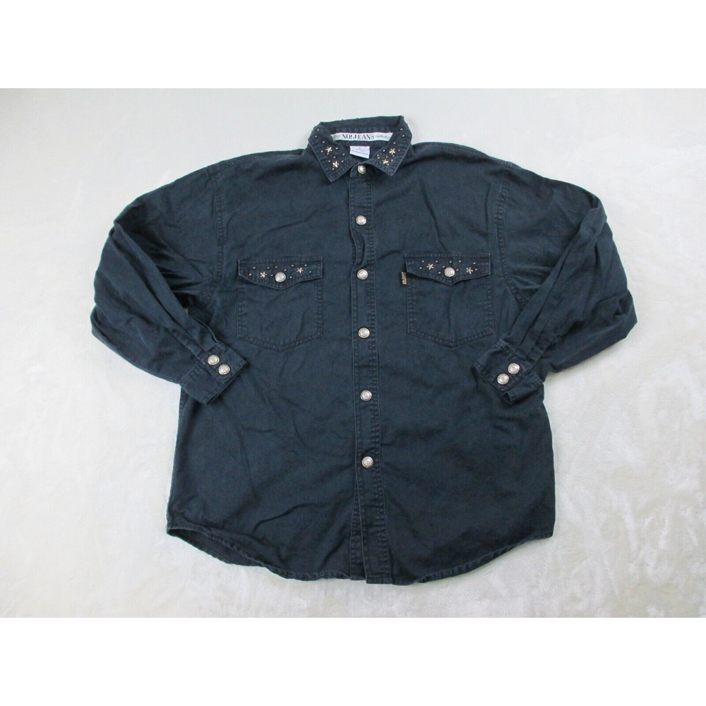 Absolutely No! Jeans Shirt Womens Medium Black Button Up Beaded Casual Ladies*